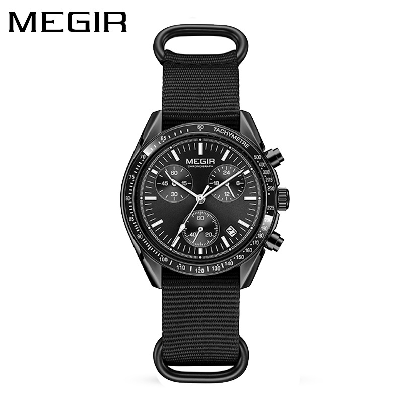 Canvas Strap Watch - นาฬิกาข้อมือผู้ชาย MEGIR 2247 รุ่นใหม่สุดหรู สายผ้าแคนวาสแบบถัก สปอร์ตโครโนกราฟ