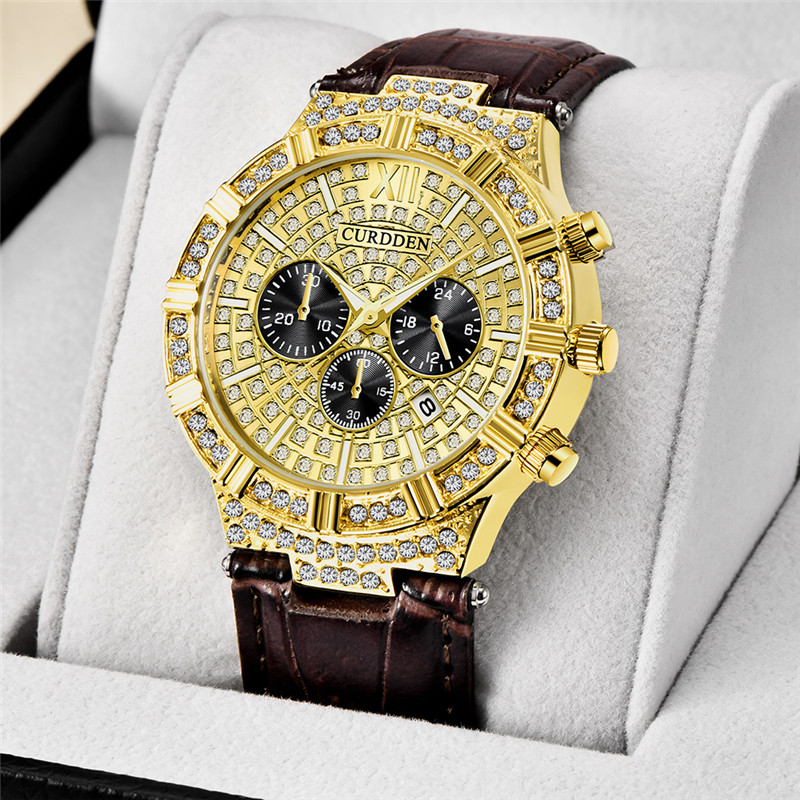 Leather Watch Band Men - ผู้ชาย Original CURDDEN นาฬิกาแบรนด์นักเรียนแฟชั่นหนัง Band Diamond