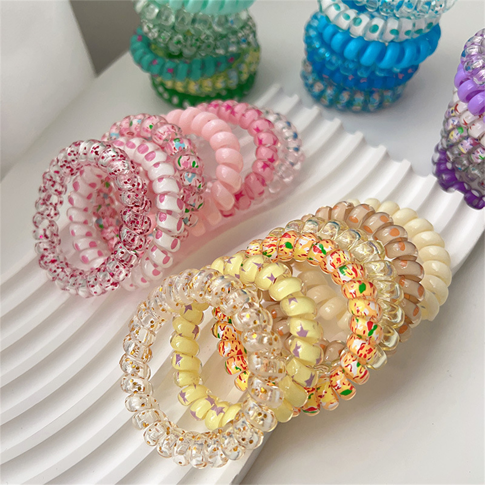 Silicone Band Women - 6pcs หวานน่ารักสีสันเกลียวผมเรซิ่น Jelly COIL แหวนผมหญิงสาวยืดหยุ่นผู้ถือหางม้าอุปกรณ์เสริมผม