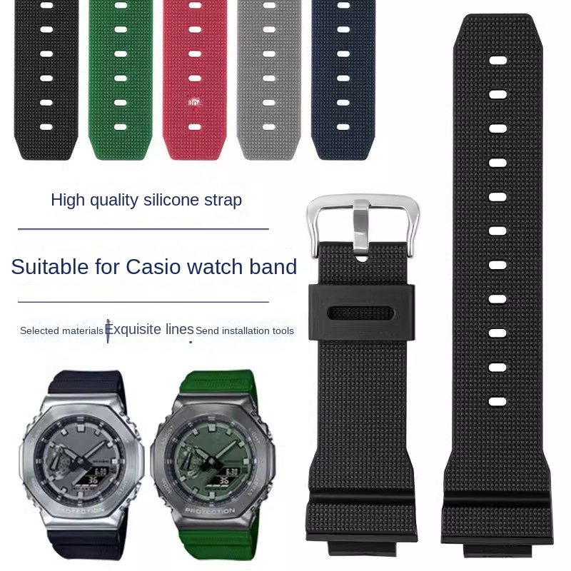 Casio Watch G-Shock Ga-2100 - Casio G-shock สายนาฬิกา GM-2100 GM-S2100แนวกีฬาสำหรับผู้ชายสายนาฬิกากันน้ำสายรัดข้อมือยางเรซินสีเทาสีแดงขนาด16มม.