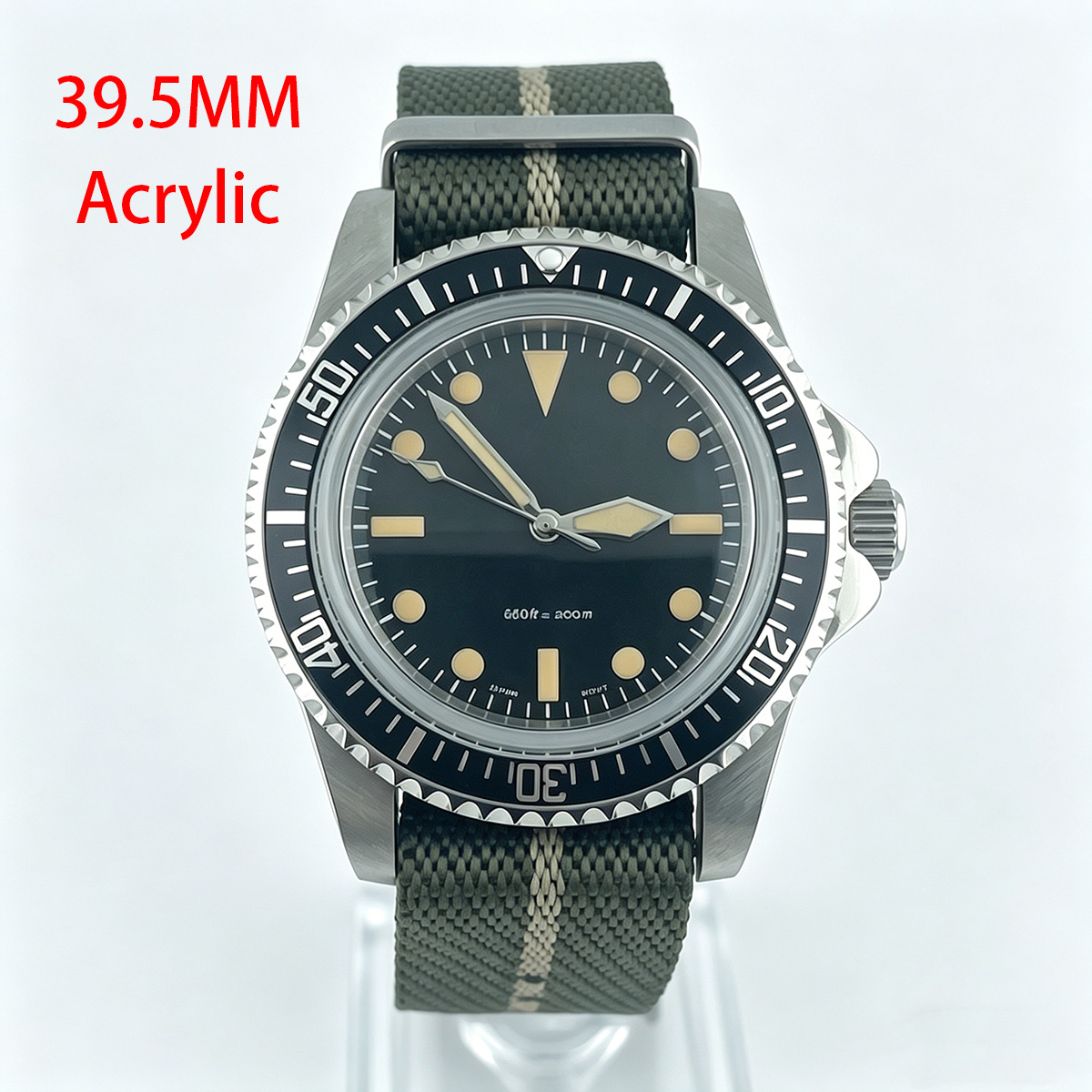 Tropic Strap Vintage - นาฬิกาดำน้ำเรโทรขนาด 39.5 มม. ไม่มีปฏิทิน กระจกอะคริลิก นาฬิกาผู้ชาย