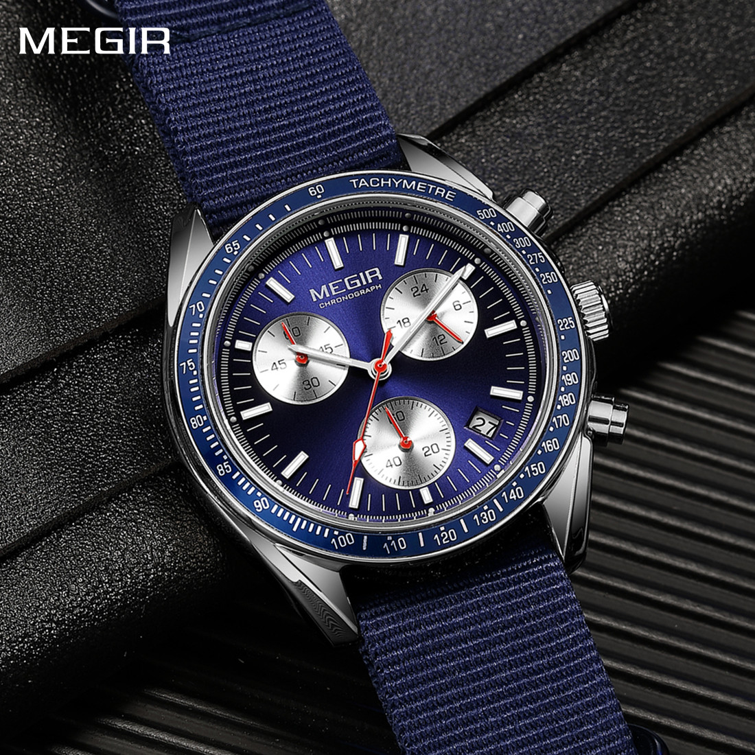Canvas Strap Watch - นาฬิกาควอตซ์ MEGIR โครโนกราฟ สายผ้า สำหรับผู้ชาย นาฬิกาสปอร์ต