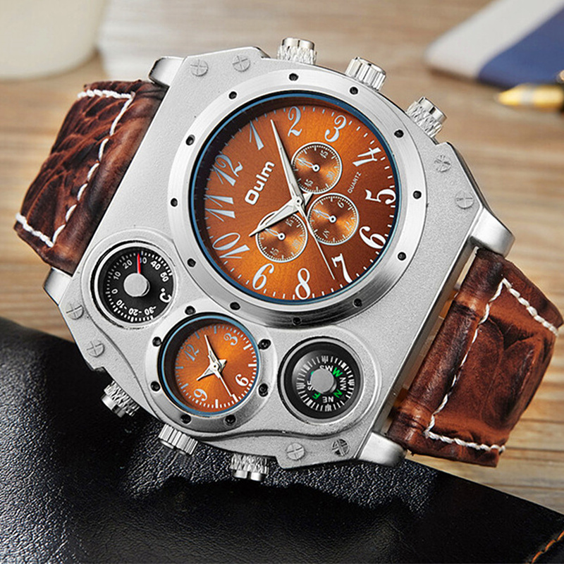 Leather Watch Band Men - รุ่นใหม่ OULM นาฬิกาผู้ชายควอตซ์กีฬาสายหนังแฟชั่นนาฬิกาข้อมือทหารชายคุณภาพนาฬิกา Masculino Relógio Saati