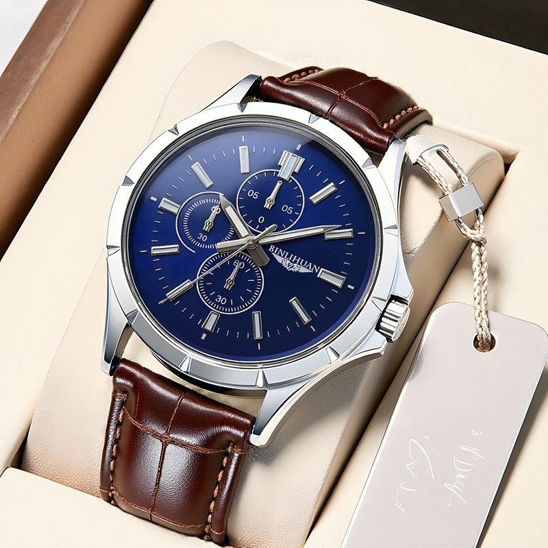 นาฬิกาควอทซ์โครโนกราฟสำหรับผู้ - Leather Watch Band Men บทวิจารณ์และราคา