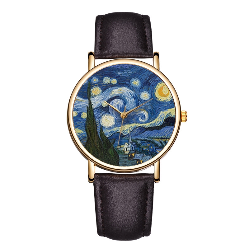 นาฬิกาข้อมือลายภาพวาดของแวนโก๊ - Leather Watch Band Men บทวิจารณ์และราคา